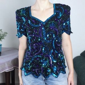 Laurence Kazar vintage sequin beaded elegant top